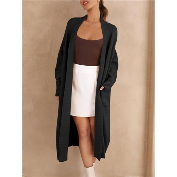 Womens Long Cardigan Sweaters with Pockets Black - Picture 4 of 5